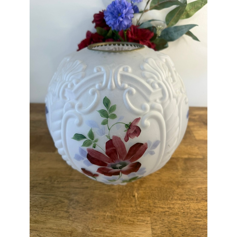 Vintage Hand Painted Satin Glass Lamp Globe Victorian Style Floral Shade